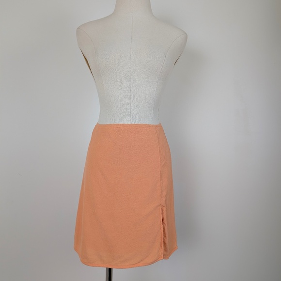Sunday Best Tatiana Peach Orange Mini Skirt Slit Crepe Short Fitted Tight - Picture 7 of 7
